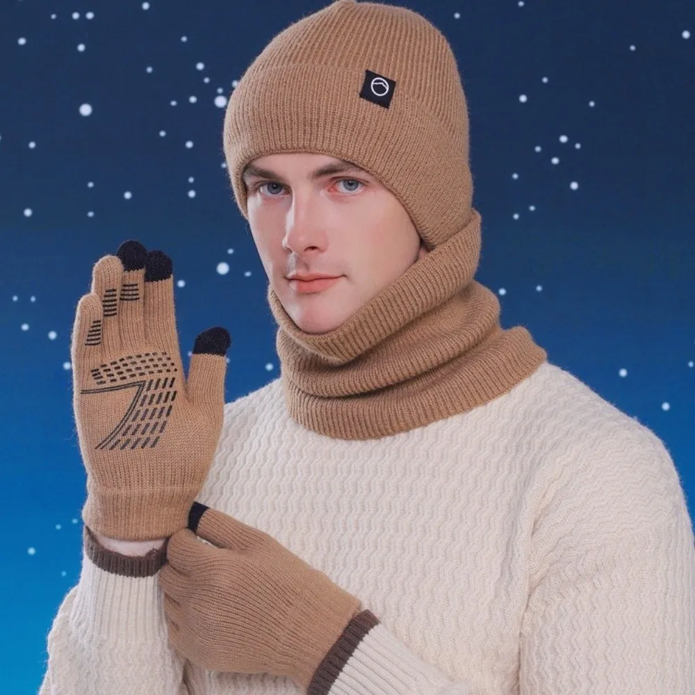 Warm Cap Winter Glove Cap Set Neck Warmer Korean Style Knitted Hat Gloves Scarf 3Pcs Set Bucket Hat Solid Beanie Autumn/Winter