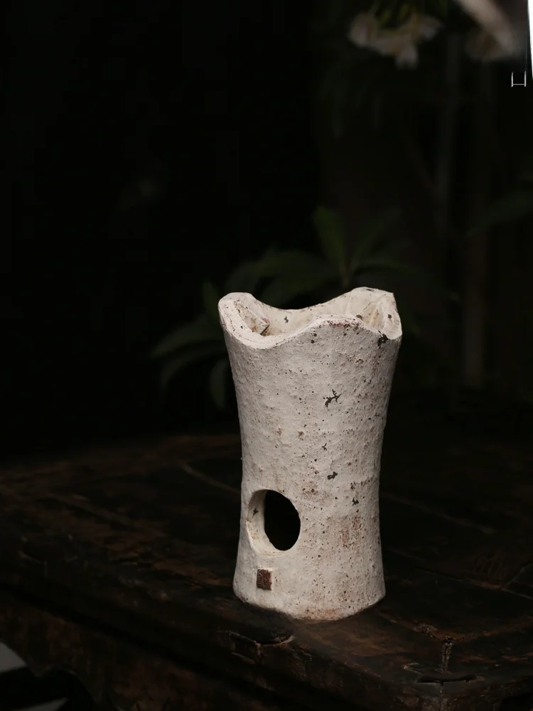 

Miniature Handmade White Clay Stove Coarse Ceramics Charcoal Outdoor Water Boiling Tea Tabletop Stove Small Size Vintage Style