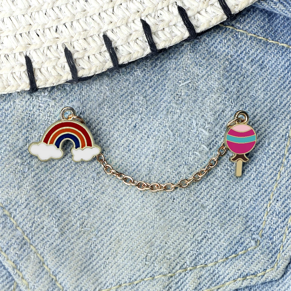 Cartoon Smiling Rainbow Pin Sweet Candy Enamel Brooch For Women Men Metal Chain Badge Fashion Clothes Bag Jewelry Children Gifts