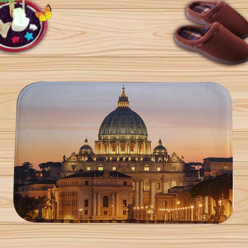 Architectural Scenery Flannel Doormats, Famous Building Prints like St. Peter's Basilica, Exquisite Travel Art, Soft Floor Mats