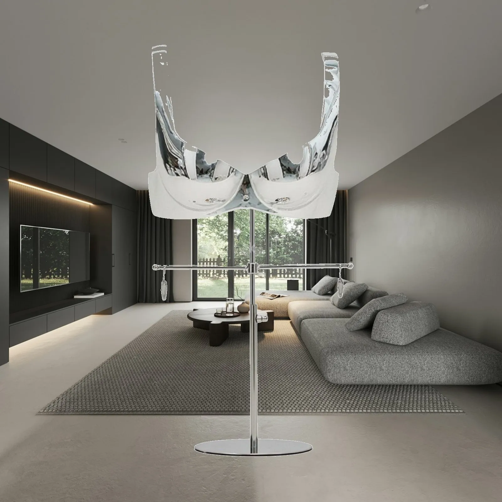 Bra Display Stand Glossy Plated Finish Torso Display Form Vertical Metal Support