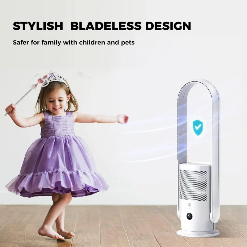 ULTTY Bladeless Tower Fan and Air Purifier in one, True HEPA Filter 99.97% Smoke Dust Pollen Dander, Oscillating Tower Fan