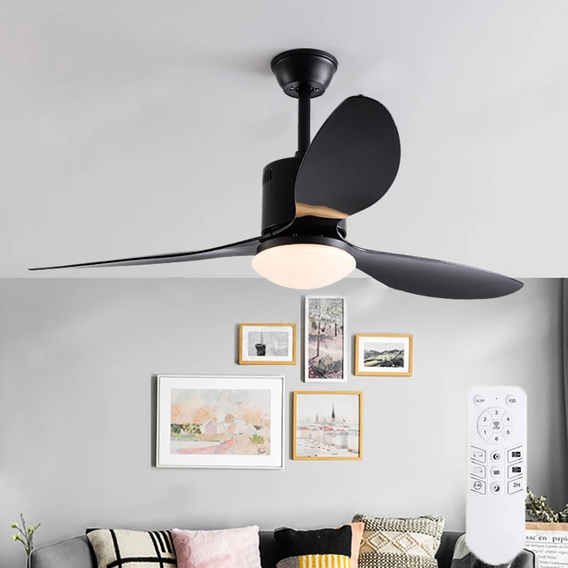 52in Ceiling Fan with Light and Remote Control 6-Speed 3-Color Dimmable Inverter Fan for Restaurant Living Room Home Decor Black