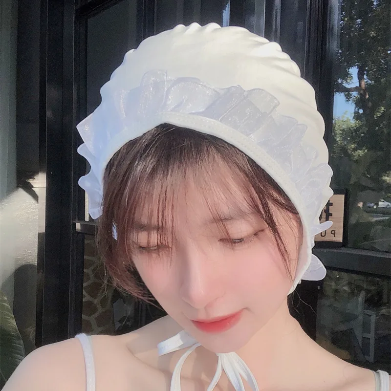 Swimming cap lace cute long hair waterproof fashion head ear protection ladies cute swimming cap