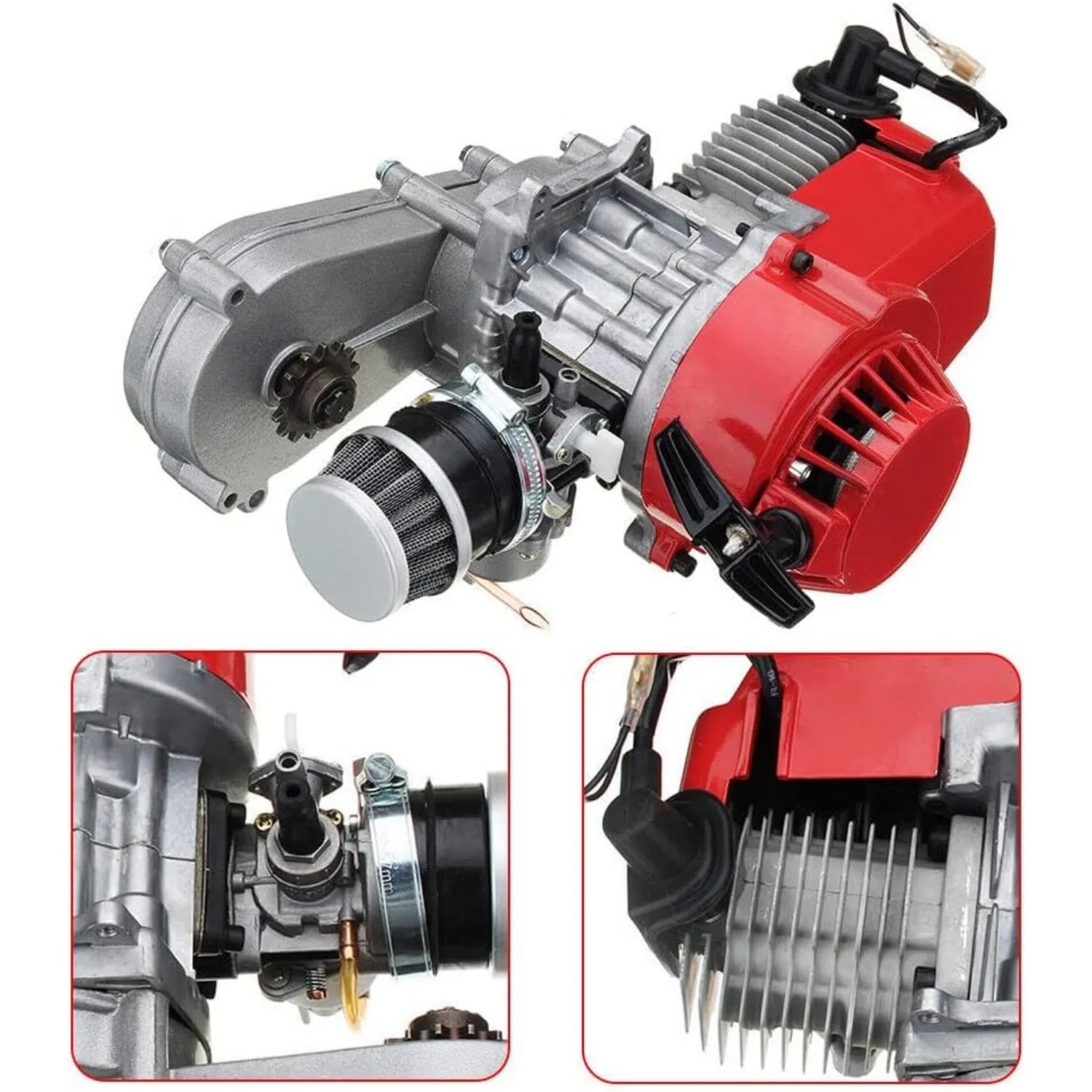 49CC 2 Stroke Complete Single Cylinder Engine Motor Air Cooled For Pocket Bike Scooter ATV With Handle + Cable
