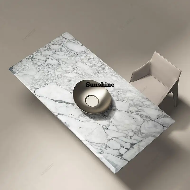 Italian Minimalist Dining Table, Bulgari Marble Rectangular Table Set for Small Home, Easy to Clean, Custom Size & Color