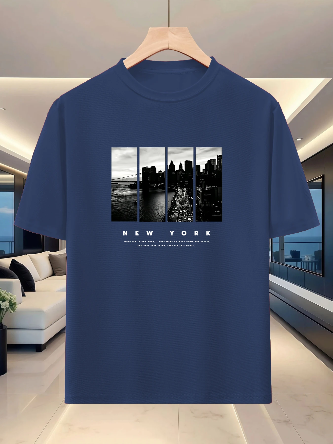 Simple and artistic men's silhouette casual half sleeved summer travel art print loose shoulder short sleeved top