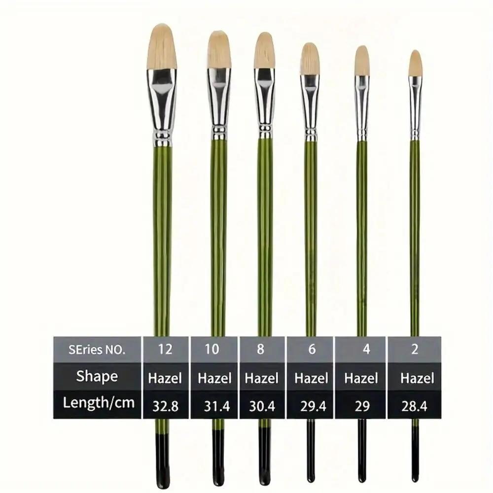 6pcs Professional Filbert Paint Brush Set - Natural Chungking Hog Bristles With Long Wooden Handles For Oil & Acrylic Painting