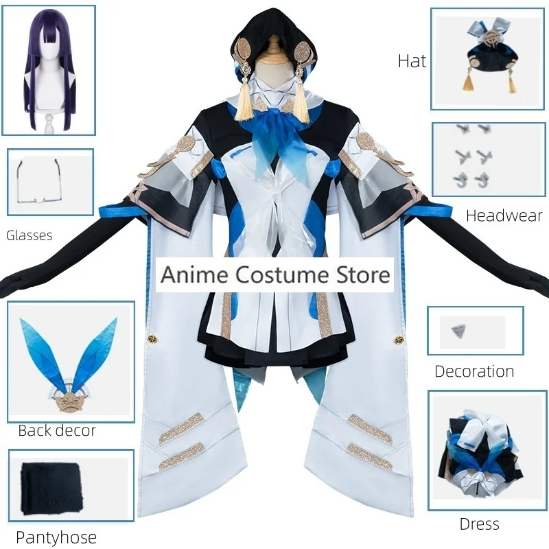 Honkai Star Rail Pela disfraz de Cosplay, peluca, vestido, uniformes de juego, Pelageya, sergyevna, gafas, sombrero, símbolo, horquilla, trajes de Halloween