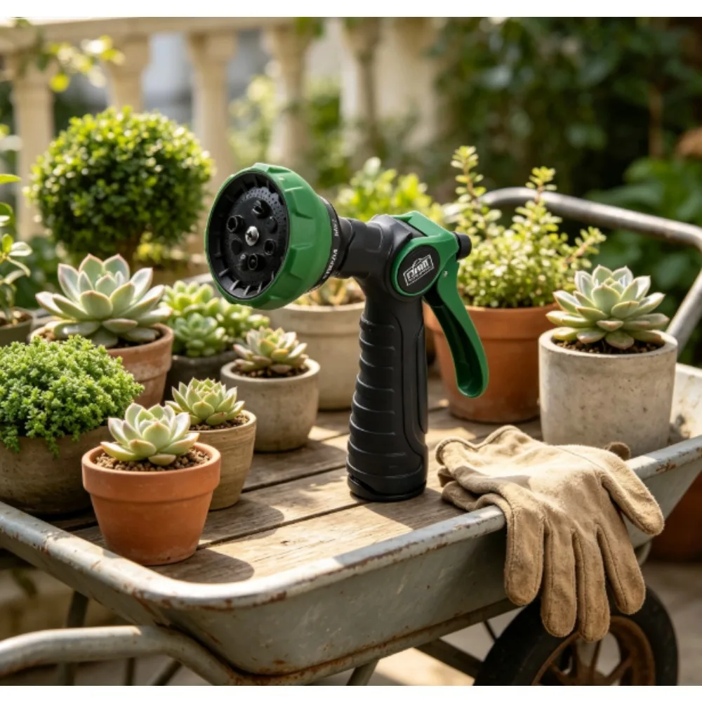 Professional gardeners can control the watering nozzle with 8 modes using their thumbs.