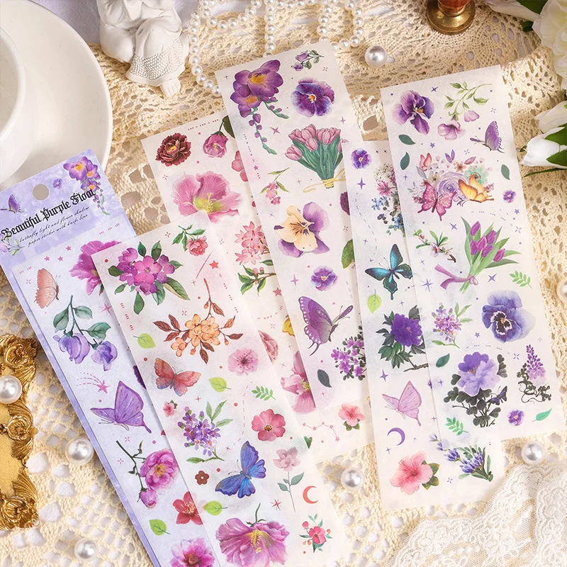 

Journamm 6pcs/pack Butterfly Floral Decor Sticker DIY Cut Collage Junk Journal Scrapbook Materials Aesthetics Sticker Stationery