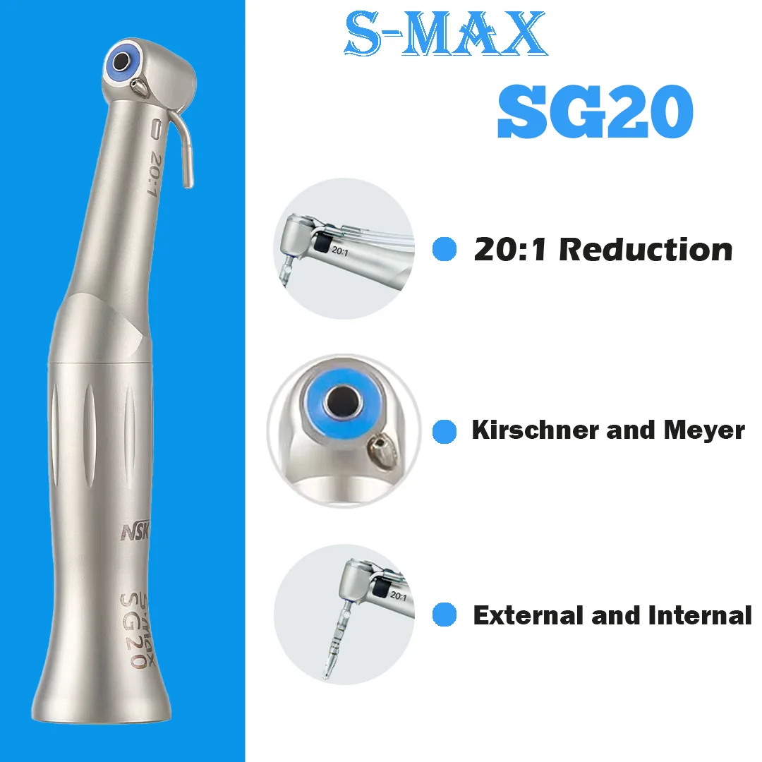 NSK S-Max SG20 Low Speed Handpiece 20:1 Reduction Air Turbine contraangulo Dental Implant Surgery Contra Angle Handpiece Pens Ce