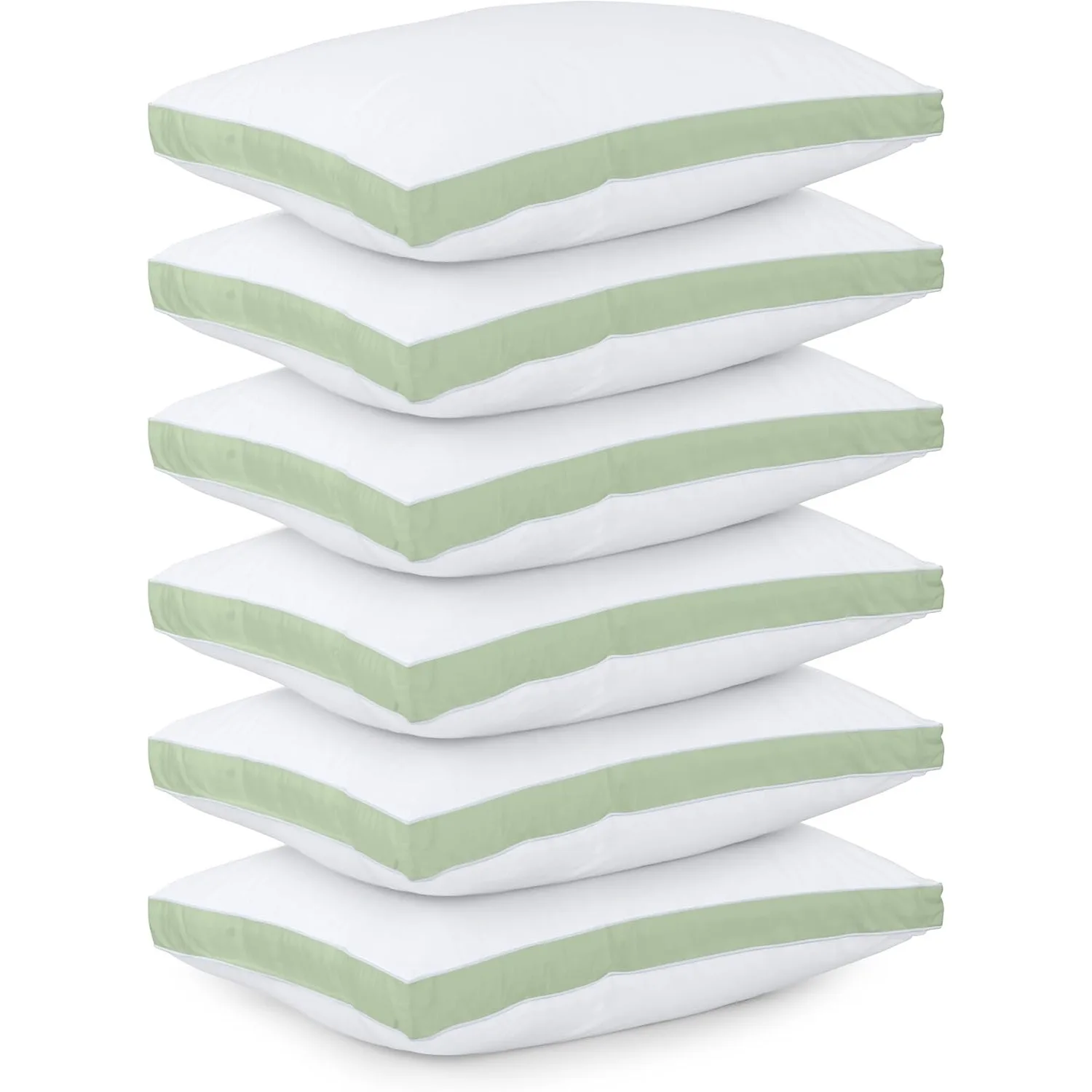 Bed Pillows for Sleeping Queen Size (Sage Green), Set of 6, Cooling Hotel Quality, Gusseted Pillow for Back, Stomach or