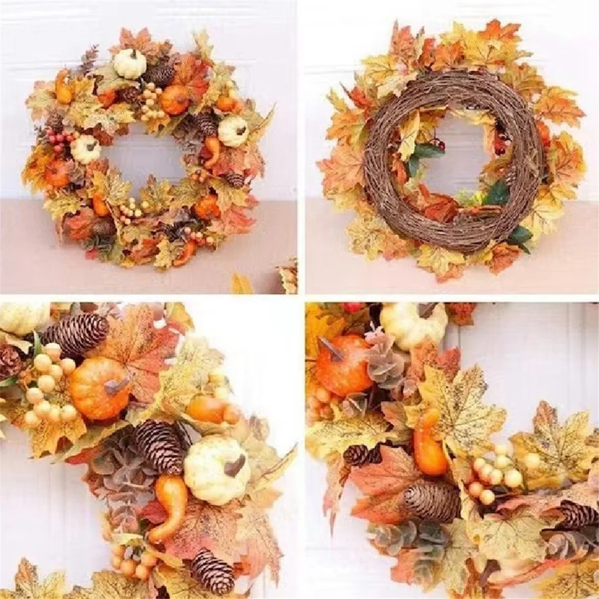 Autumn Door Wreathes Christmas Halloween Decoration Pumpkin Berry Pine Cone Maple Artificial Wreath