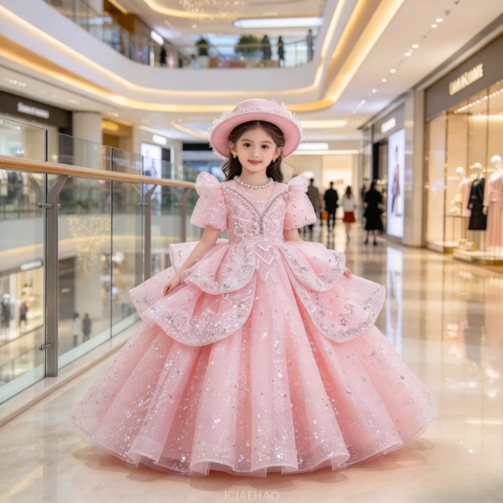 Girls Princess Dress Clothes Birthday Party Pageant Clothes Children Summer Outfit Vestido Gown Kids Piano Recital Performance
