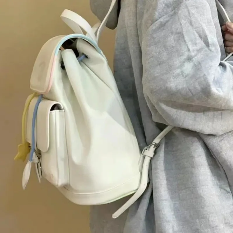 Xiuya bonito das mulheres mochila de couro branco pequenos estudantes sacos estéticos designer coreano nova moda juventude feminino mochilas casuais