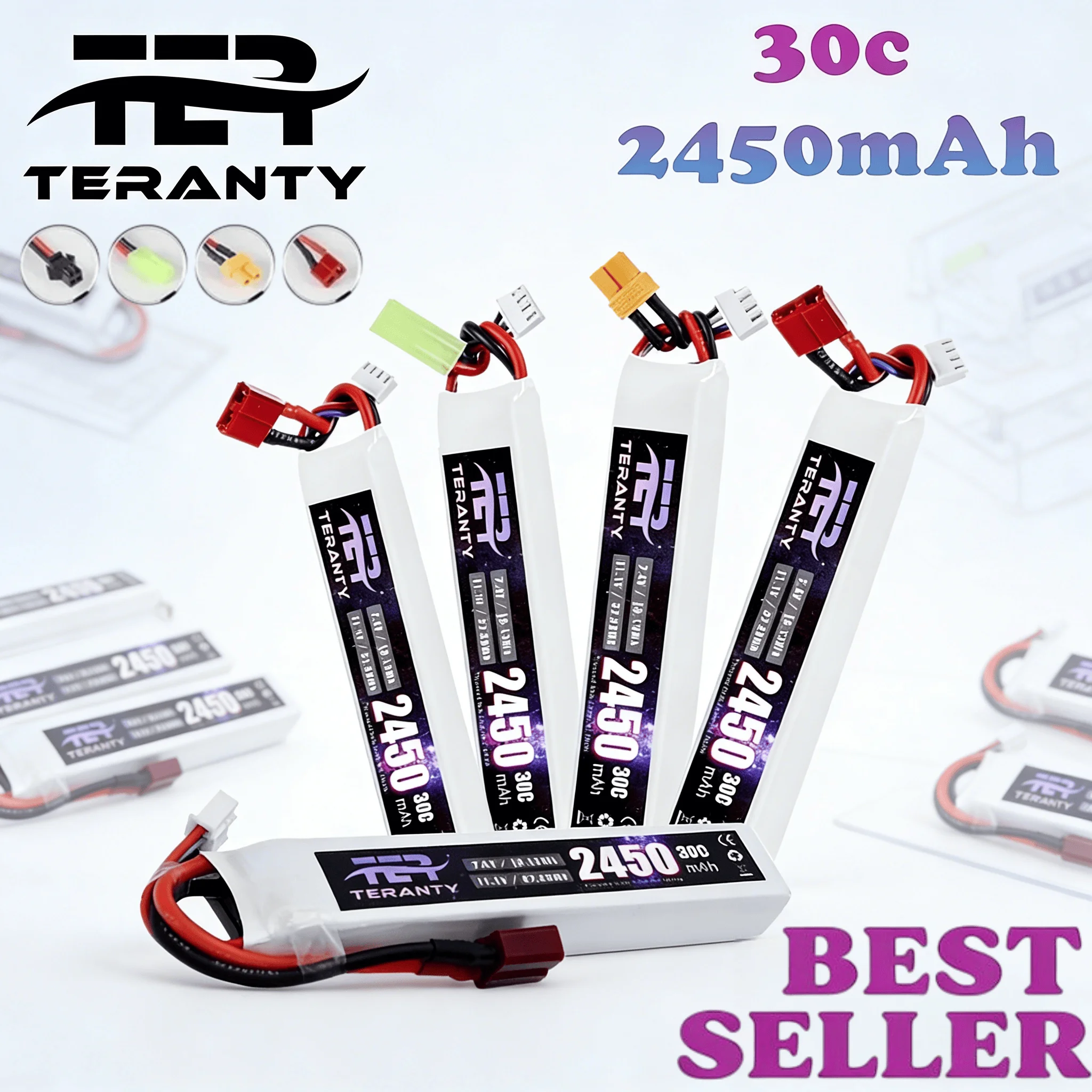 TERANTY 11.1V 2450mAh 30C 3S LiPo Battery W/Deans T Plug, High Power for Airsoft AEG, Water Gun, BB Gun, Electric Toy 11.1V Bate