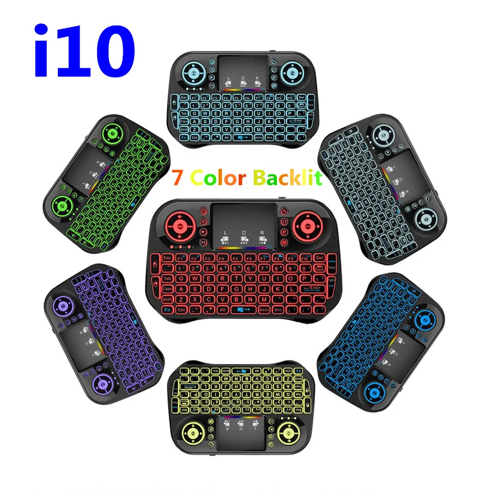 Nouveau Mini clavier i10 i8 7 couleurs rétro-éclairé 2.4G sans fil Air Mouse clavier rechargeable pour manette de jeu PC
