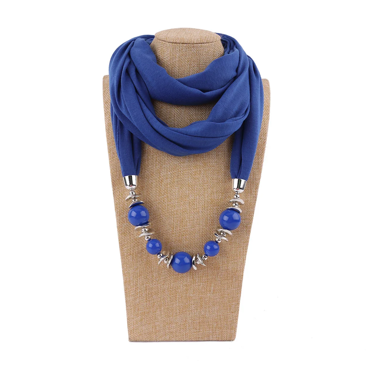 Women Fashion Accessories New Bead Pendant Necklace Scarf Head Scarves Solid Color Jewelry Muslim Hijab Scarf