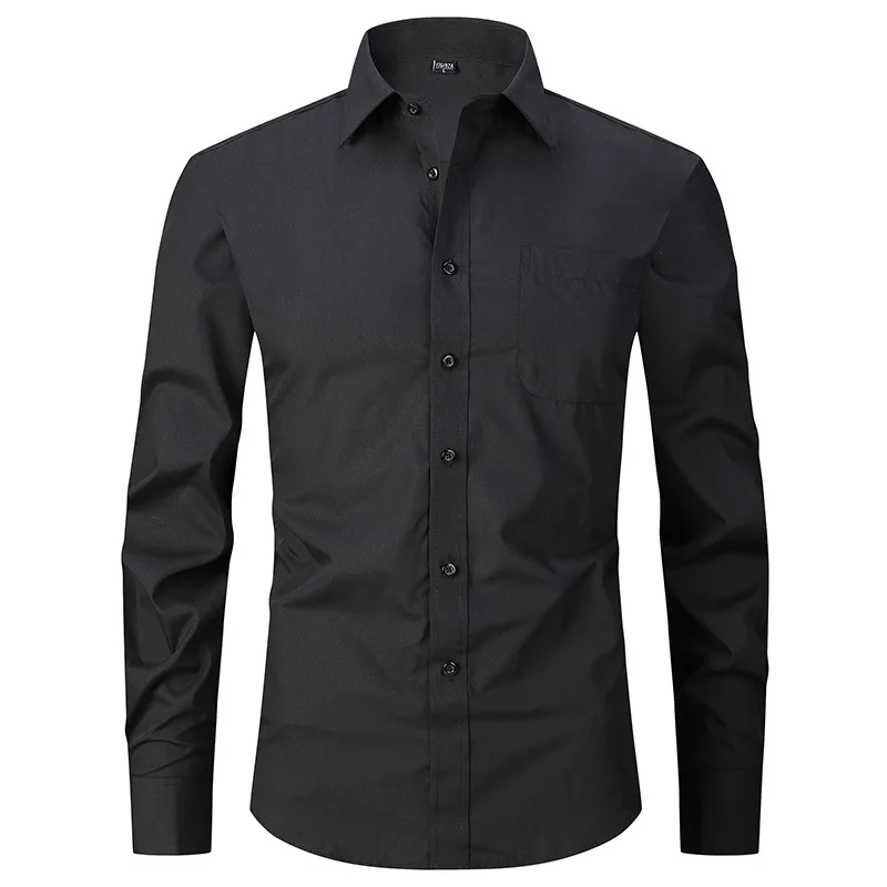 

Black Shirt Men Long Sleeved Business Slim Fitting Formal Shirt French Cufflinks Solid Color Groom Wedding Dress for Men