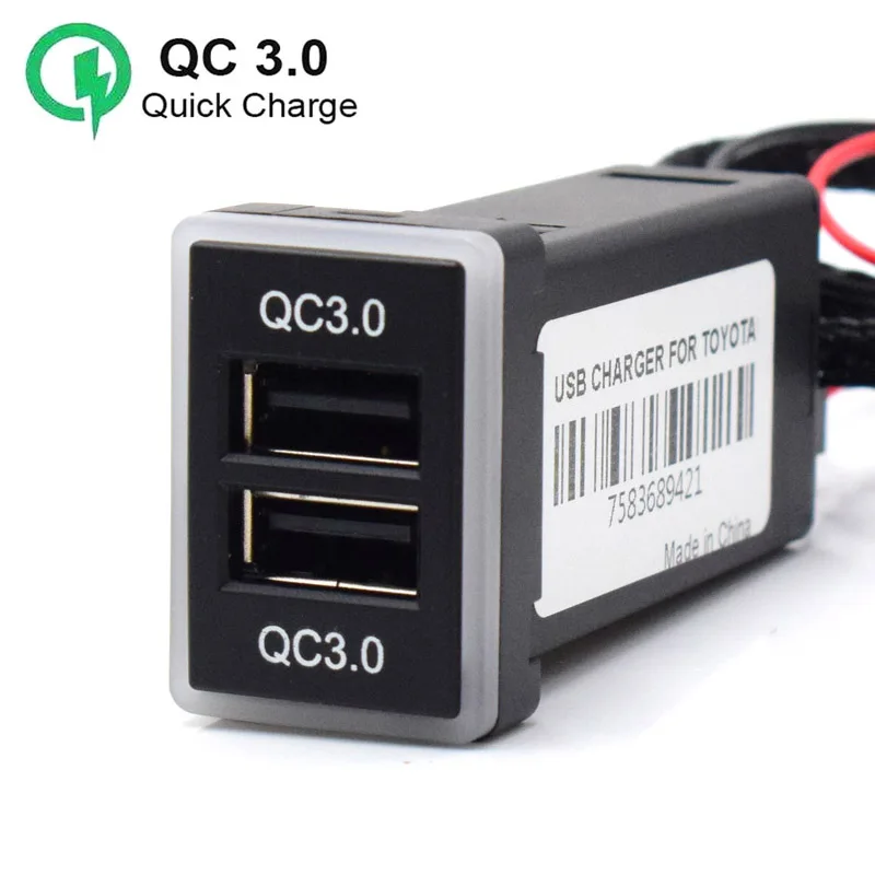 

XCGaoon 2 USB QC3.0 быстрое зарядное устройство с интерфейсом быстрой зарядки для TOYOTA, входное напряжение 12 В 24 В