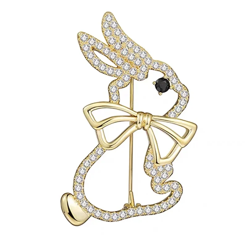 Cute Rhinestone Hollow Rabbit Brooches  for Women Girls Animal Metal Lapel Pins Button Clothing Accessories