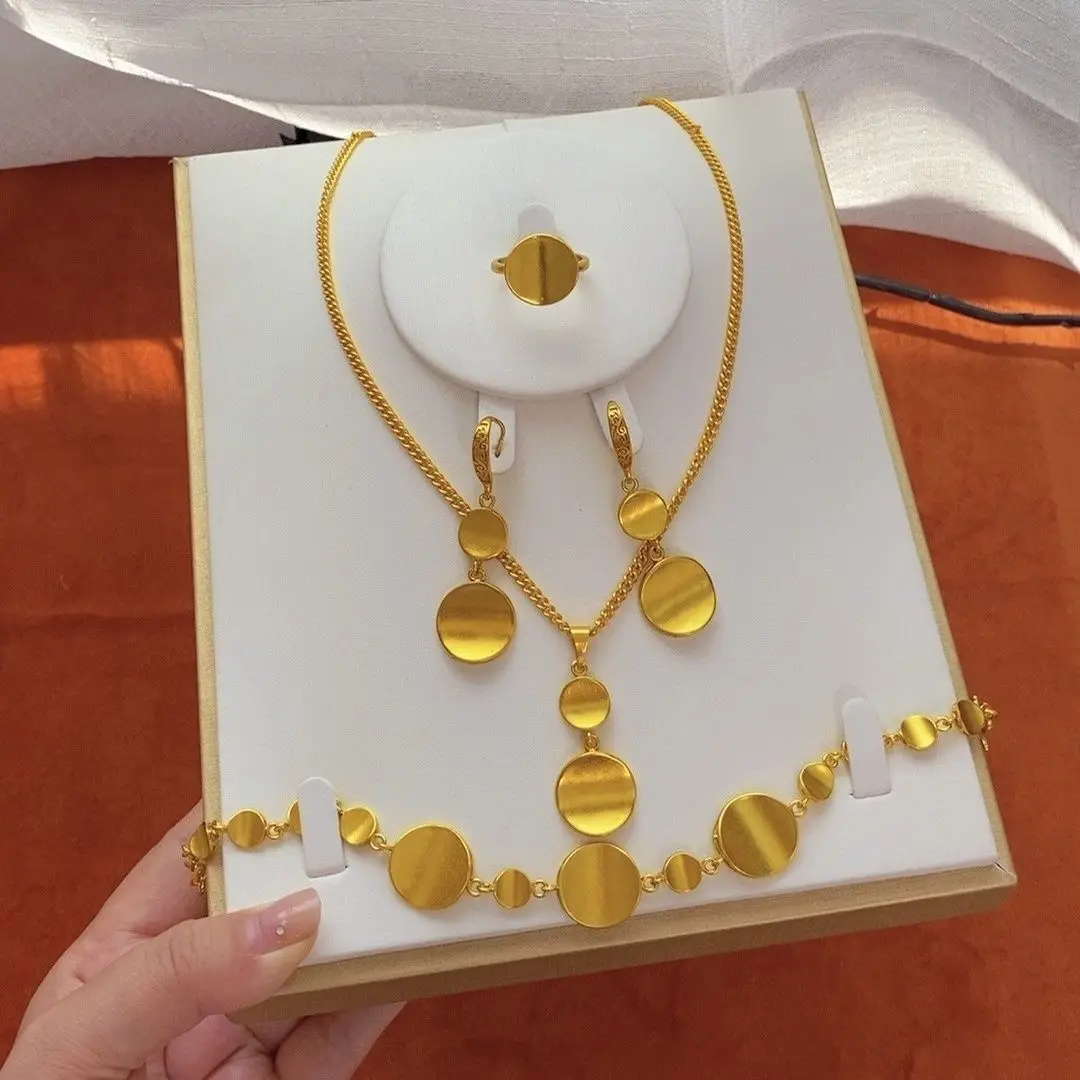 

Fashion Dubai 24K Gold Plated Necklace Earrings Rings Bracelets Wedding Christmas Gift Jewelry Set for Lovers DD10971
