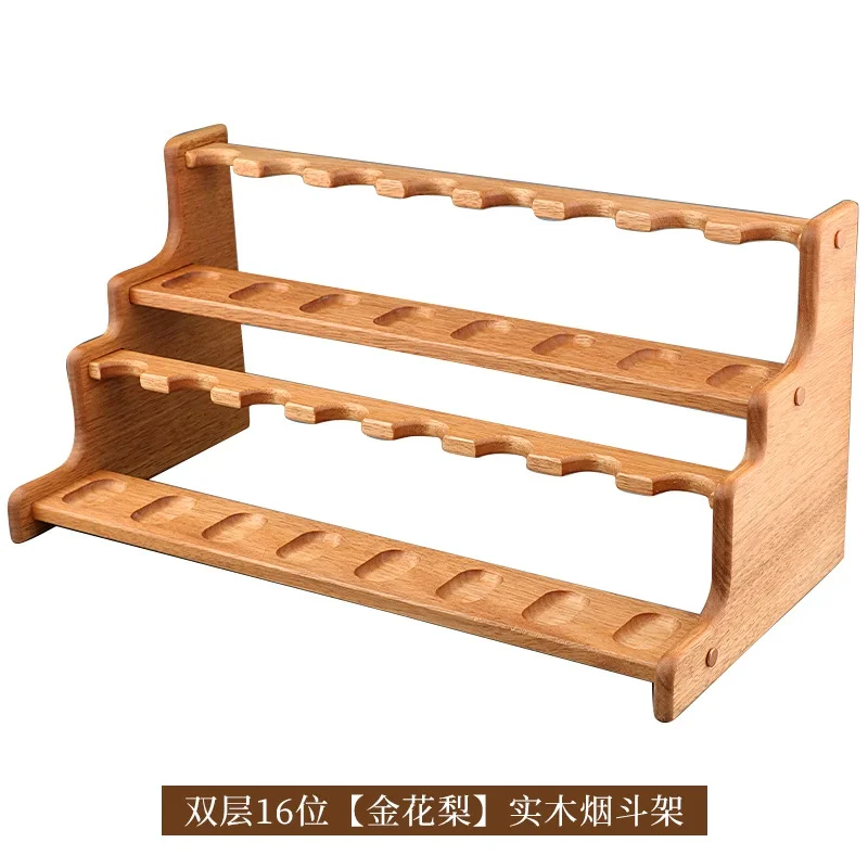 Detachable Wooden Tobacco Pipe Rack 16 Slots Double Layer Cigar Holder Display Stand Portable Smoking Accessories Storage Organi