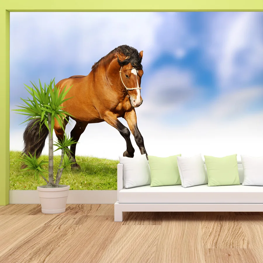 Modern Custom Self Adhesive Wallpaper for Living Room Wall Art Papers Home Decor Animal Running Horse Walls Renovation TV Murals