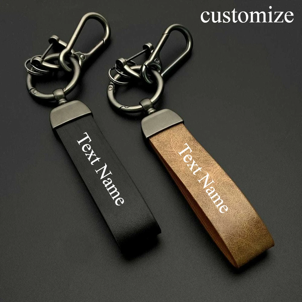 

Customize Retro Creativity Keychain Leather Pendant Metal Fashion Car Keyring Couple Set Man Woman Minimalist Accessories name