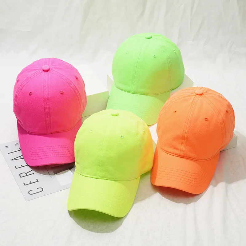 Solid plain fluorescent green yellow sports hat Outdoor men women casual cotton baseball cap Trucker hats Leisure caps gorros