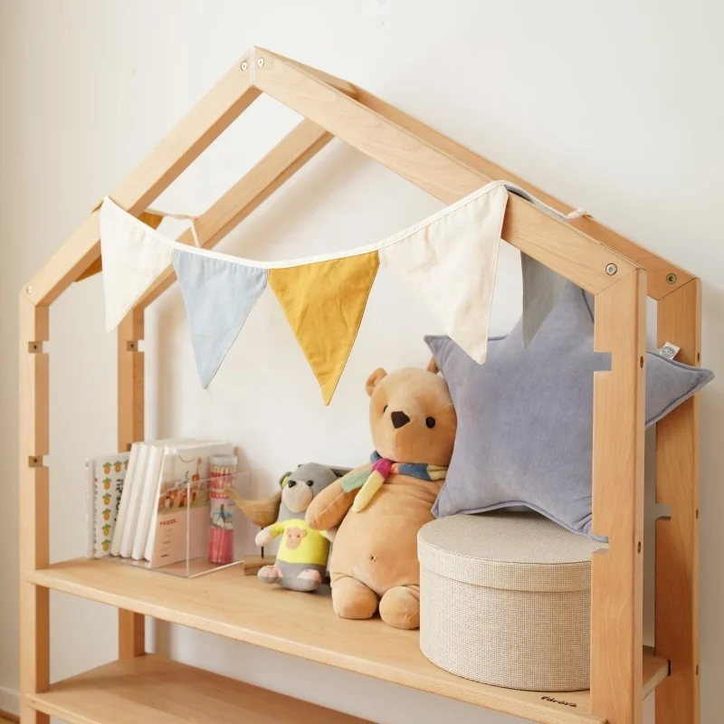 Wooden Adjustable Three-layer Storage Shelf Kids Bookcase