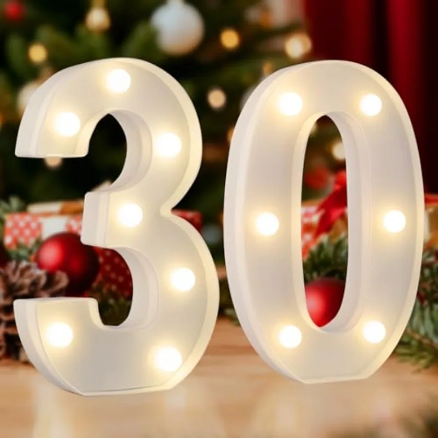 

LED 30 Light Up Marquee Number, 30th Birthday Decorations for Her Him, Warm White Small 30 Table Number Light for Birthday Gift