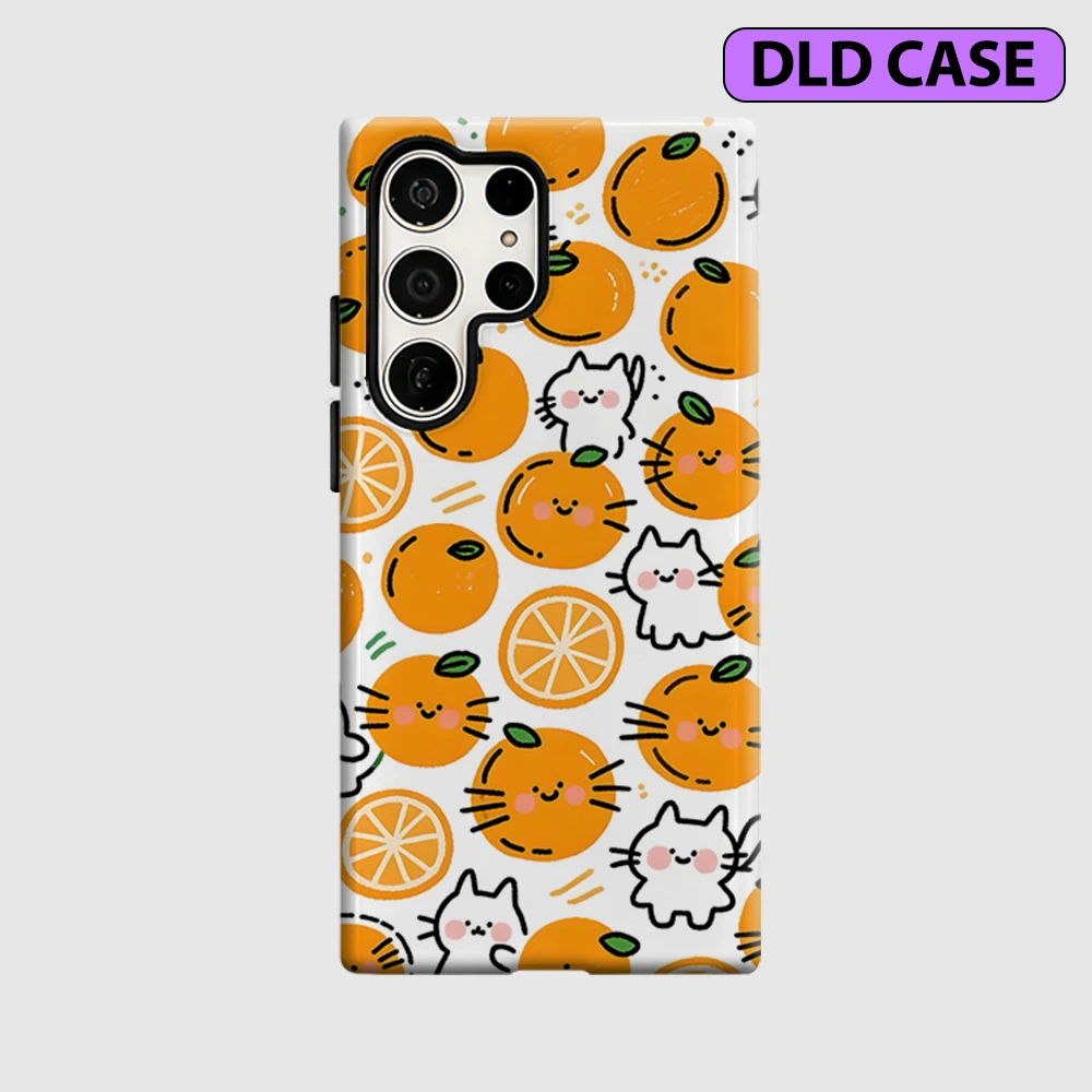 Orange Cat Crush Phone Case for Samsung Galaxy S26 S25 Ultra S24 S23 Ultra Plus Shockproof Double Layer Tough Back Cover