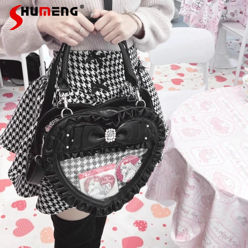 

Сумка-кроссбоди в стиле субкультуры Sweet Girl's Black Heart-Shaped Handbag Princess Tea Party Lolita, универсальная, большая вместимость, на плечо