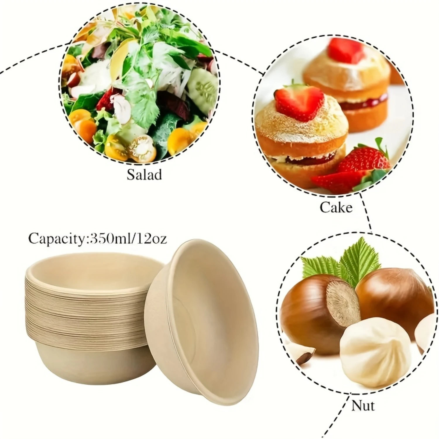 50/100 قطعة، أوعية ورقية قابلة للتحلل 16.91 أونصة أوعية سلطة فواكه للنزهات للاستعمال مرة واحدة، ديكور الحفلات، مستلزمات الحفلات، ديكور العطلات، العطلات