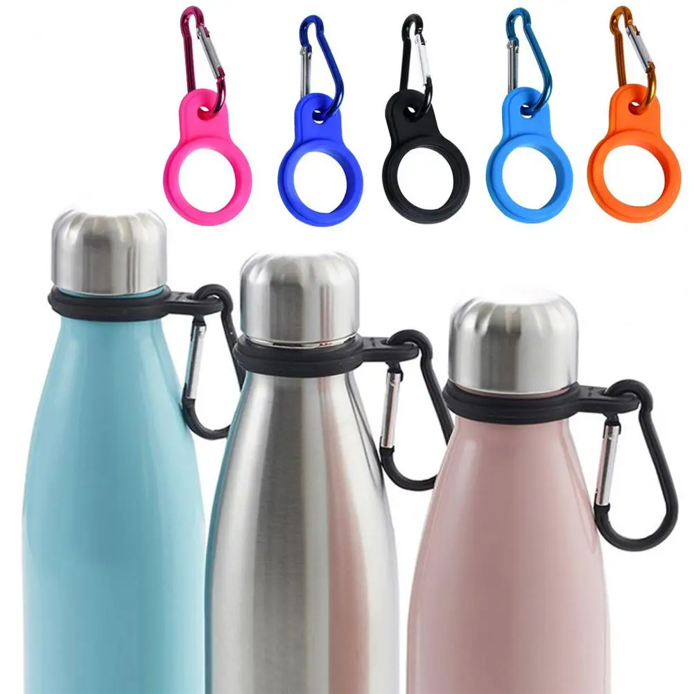 Silicone Water Bottle Carrier Ring with Metal Keychain Clip Portable Sports Kettle Holder Buckle Carabiner Camping Supplies