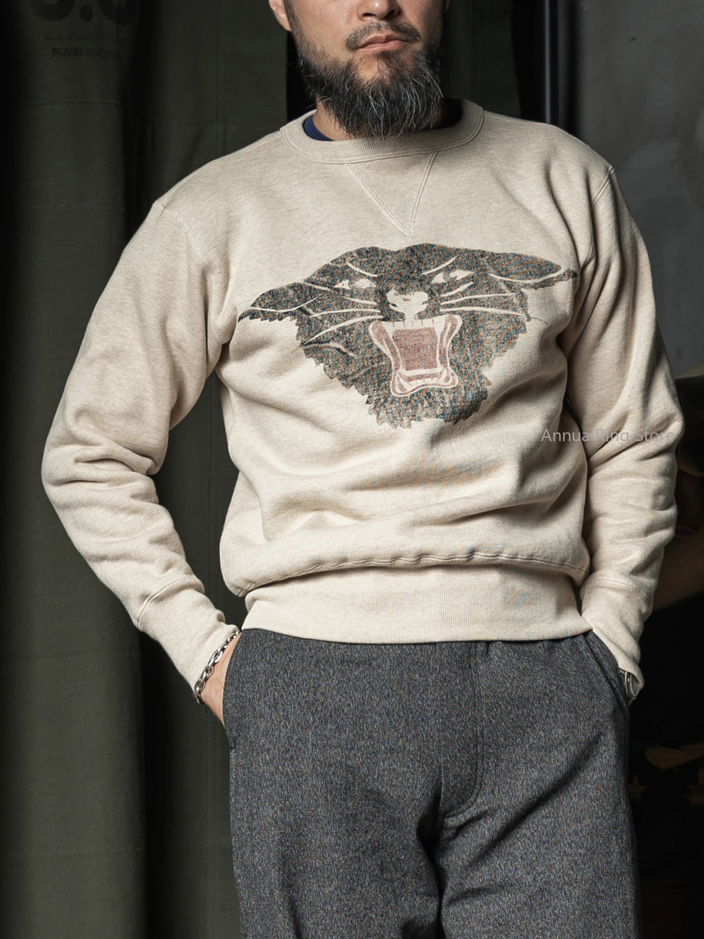 Rugged Bronson Panther Printed Pullovers Vintage 1930s CCC Style Graphic Athletic Sweaters Slub Cotton
