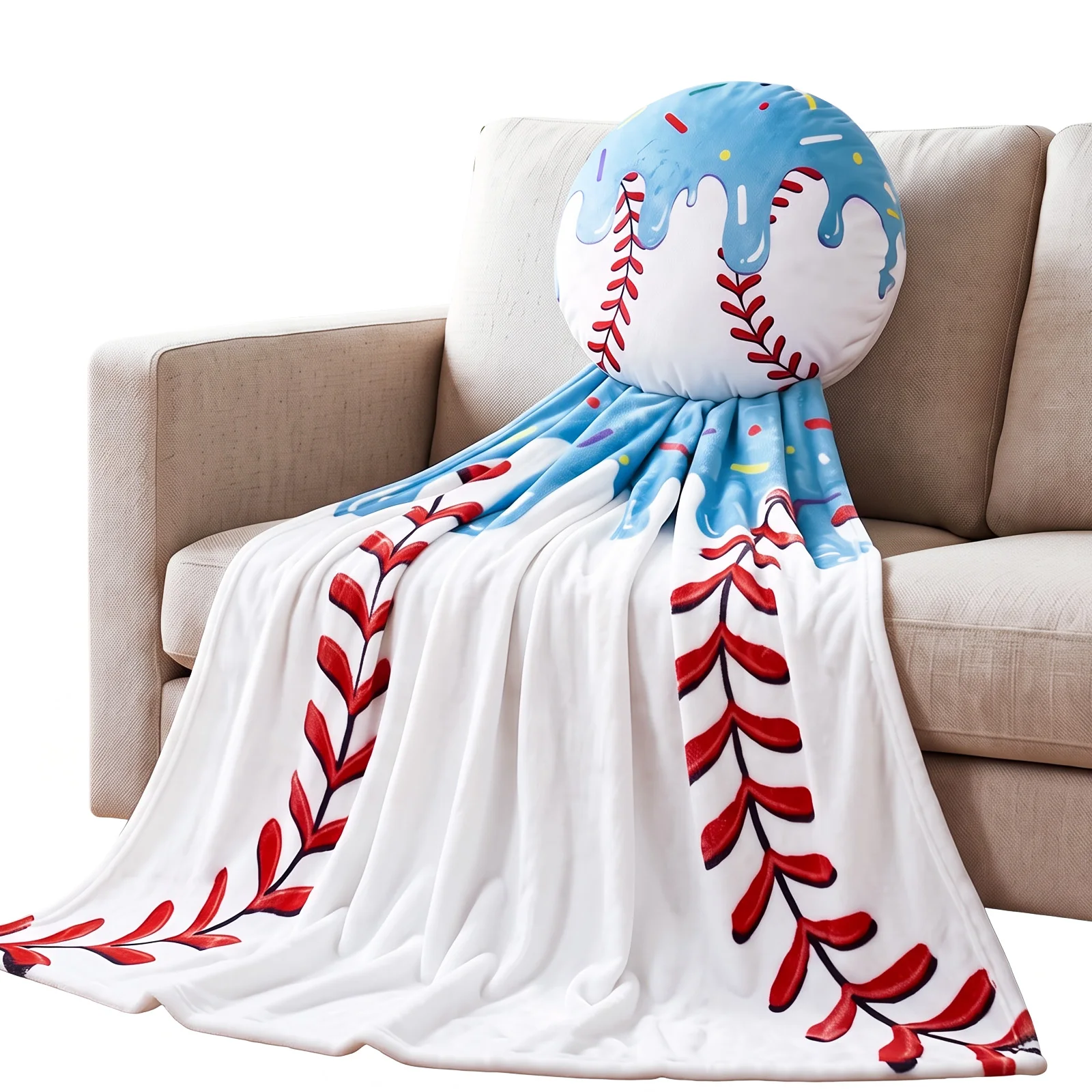 Sports Themed Blanket and Pillow Set Baseball Plush Pillow and Throw Blanket Set for Couch Relaxing Office Nap Game Day Rest