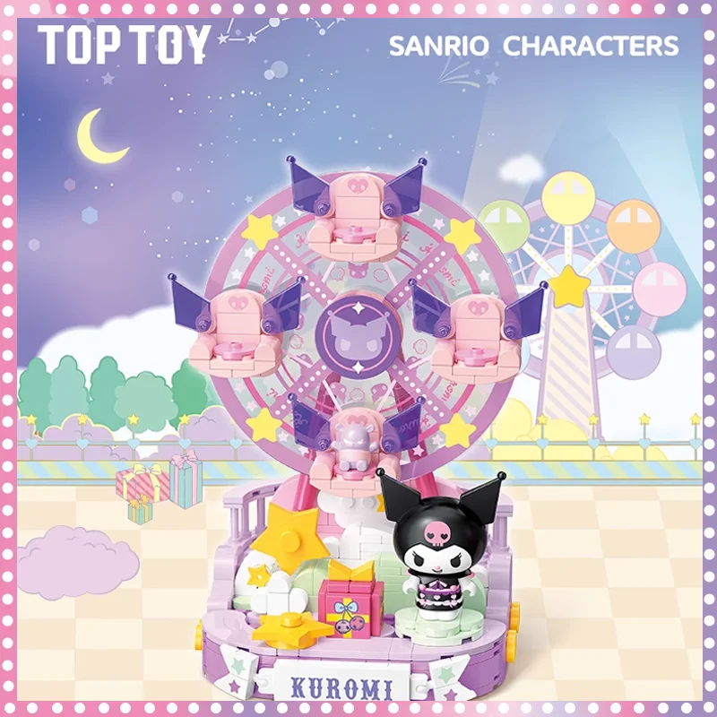 

TOPTOY Building Block New Kawaii Sanrio Colorful Amusement Park Series Kuromi Pachacco Ferris Wheel Assembly Building Block Toys