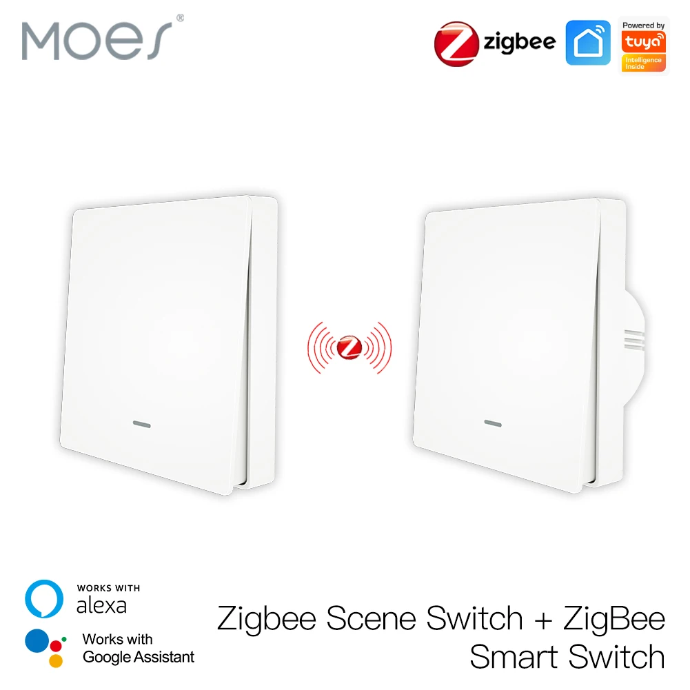 MOES Tuya ZigBee Light Switch with Transmitter Kit No Neutral Wire No Capacitor Required works with Alexa Google Home Smart Life