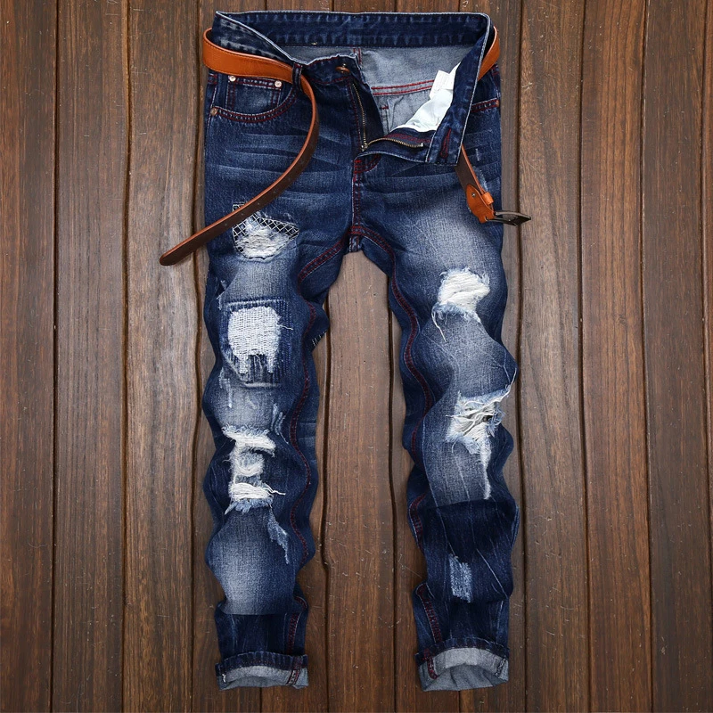 High Quality Straight Denim Brand Motorcycle Jeans Plus Size men's Jeans Ripped Jeans New Style