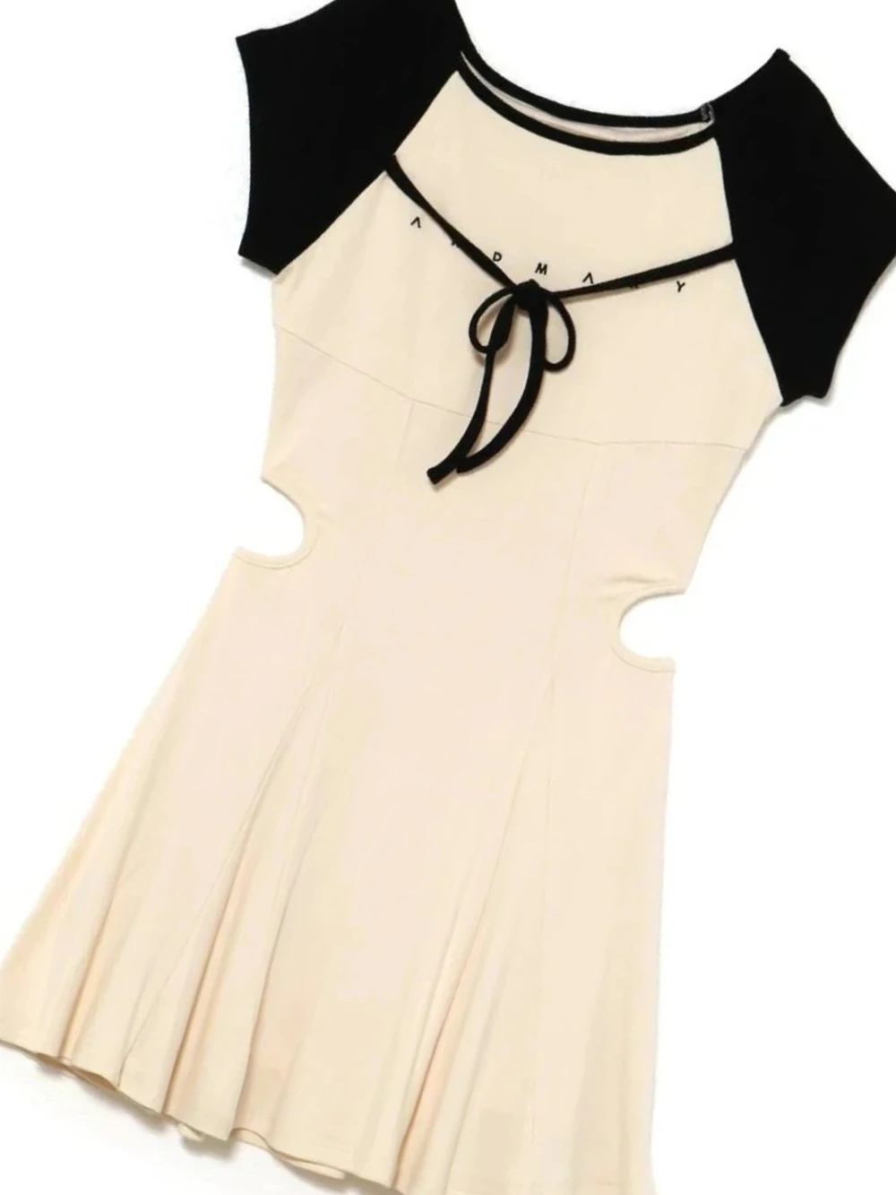

Femme 2025 New Women‘s Casual Elegant Dresses Japanese Style Splicing Lace-Up Letter Embroidery Lady Short-Sleeve Dress