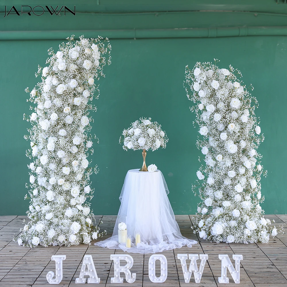 Luxury Artificial White Rose Rose Babysbreath Arch Flower Arrangement for Wedding Event Props Gypsophila Table Centerpieces