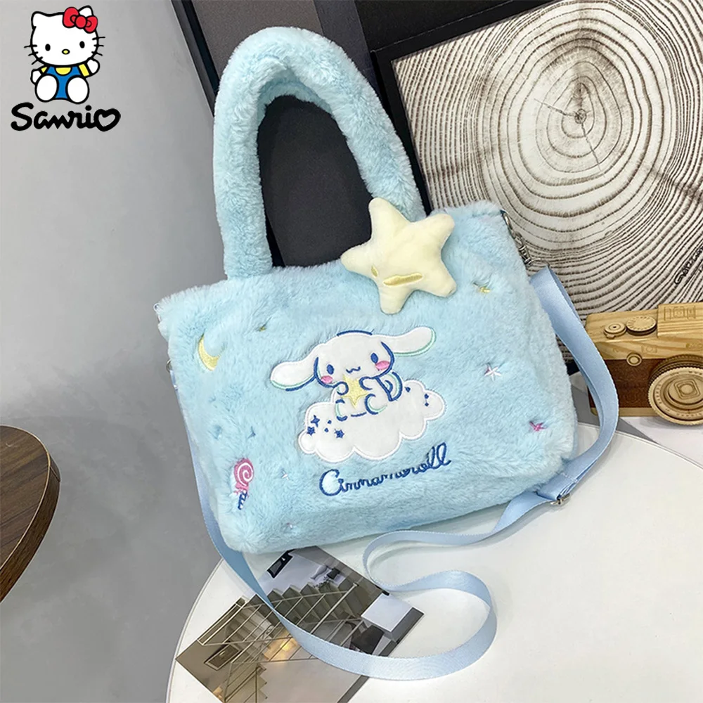 Sanrio กระเป๋าผ้ากำมะหยี่สำหรับเด็กผู้หญิง, กระเป๋าผ้ากำมะหยี่ Cinnamoroll กระเป๋า Crossbody กระเป๋าสะพายไหล่ Kuromi Y2k ความจุสูง