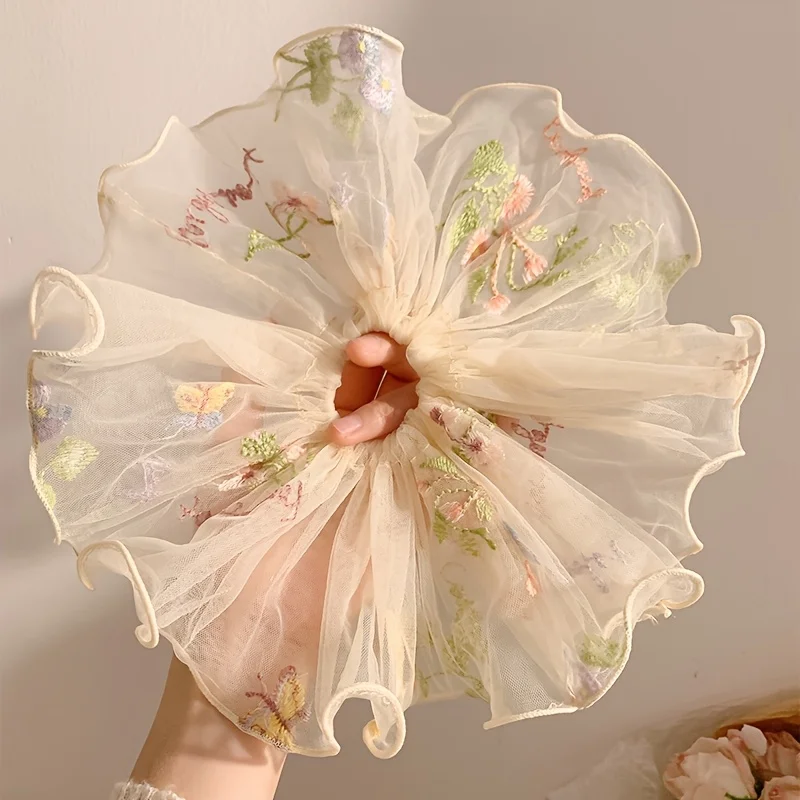 

New French embroidery light yarn large intestine hair band women's simple and versatile gentle texture small fresh head flower hair accessories