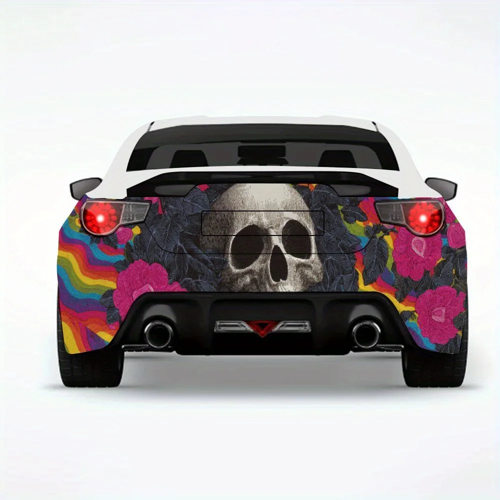 

Colorful Skull with Flowers and Hearts Car Sticker,Vinyl Decal for Car Rear, Waterproof Self-Adhesive Vinyl Stickers for Vehicle