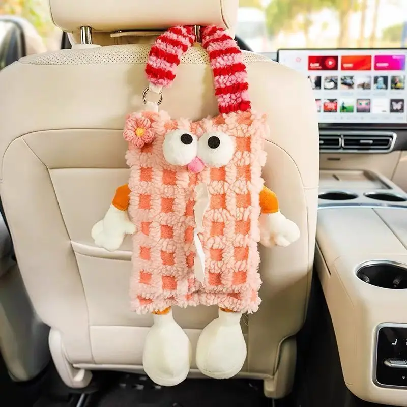 Car Tissue Box Hanging Cartoon Monster  Seat Back Tissue Hanging Bag  Tissue Box Car Interior Decoration Supplies