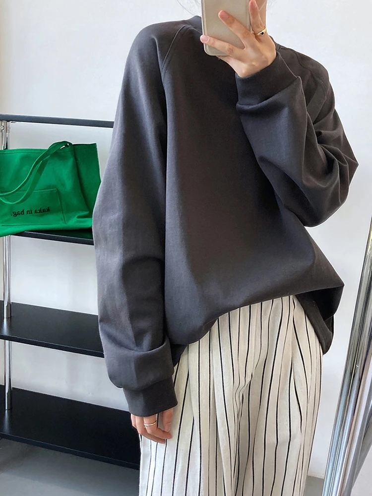 [EAM] Green White Brief Casual  Sweatshirt New Round Neck Long Sleeve Women Big Size Fashion Tide Spring Autumn 2023 1DH6657