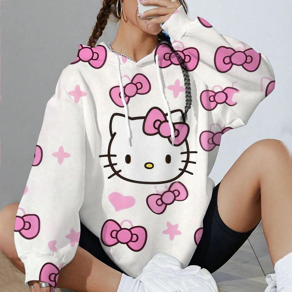 Lente Herfst Hello Kitty Leuke unieke bedrukte hoodie damestrui basic casual en comfortabel Modekleding Hoodie